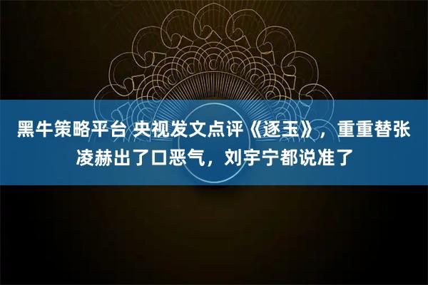 黑牛策略平台 央视发文点评《逐玉》，重重替张凌赫出了口恶气，刘宇宁都说准了